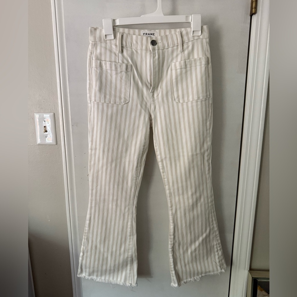 Frame Denim Women's Cream Striped Flare Pants